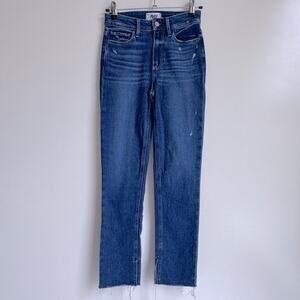 PAIGE Hoxton Slim Fit Jeans Acoustic Distressed Hem size 24 or 0 raw hem cotton